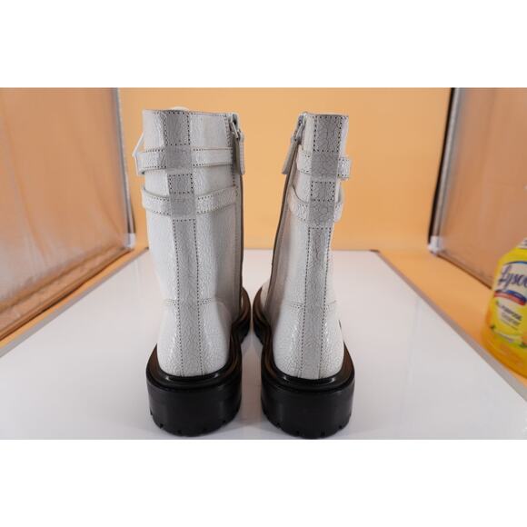 Tory Burch Combat White Crackled Suede Lace Up Ankle Boots SZ 10 Lug Logo $495 - Picture 7 of 9